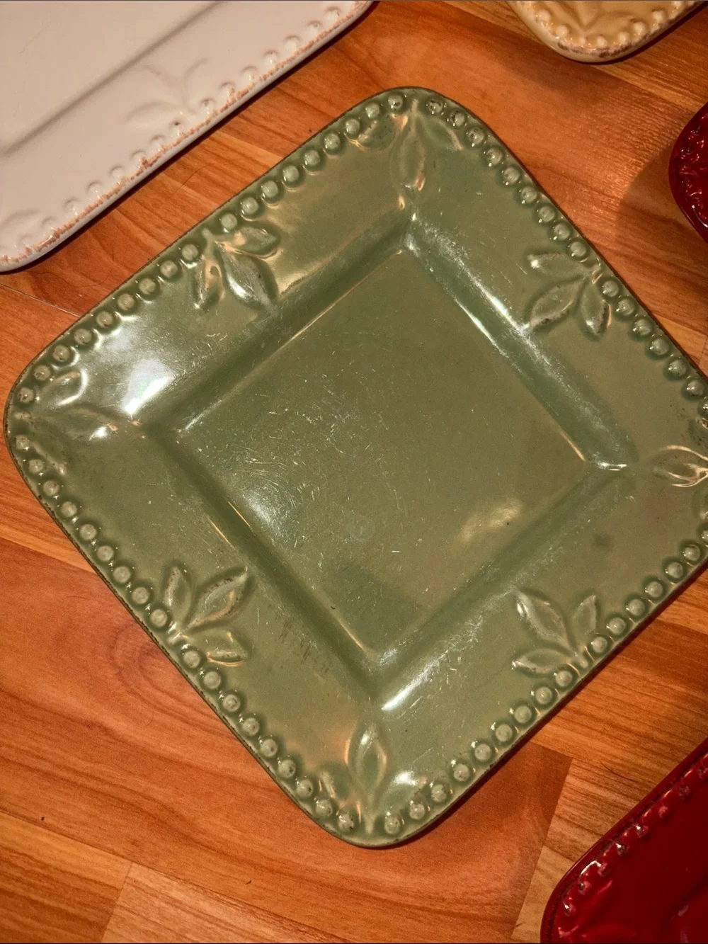 Square Ceramic Dessert Plate Set in Red, Green, Yellow & Cream - Home Dining